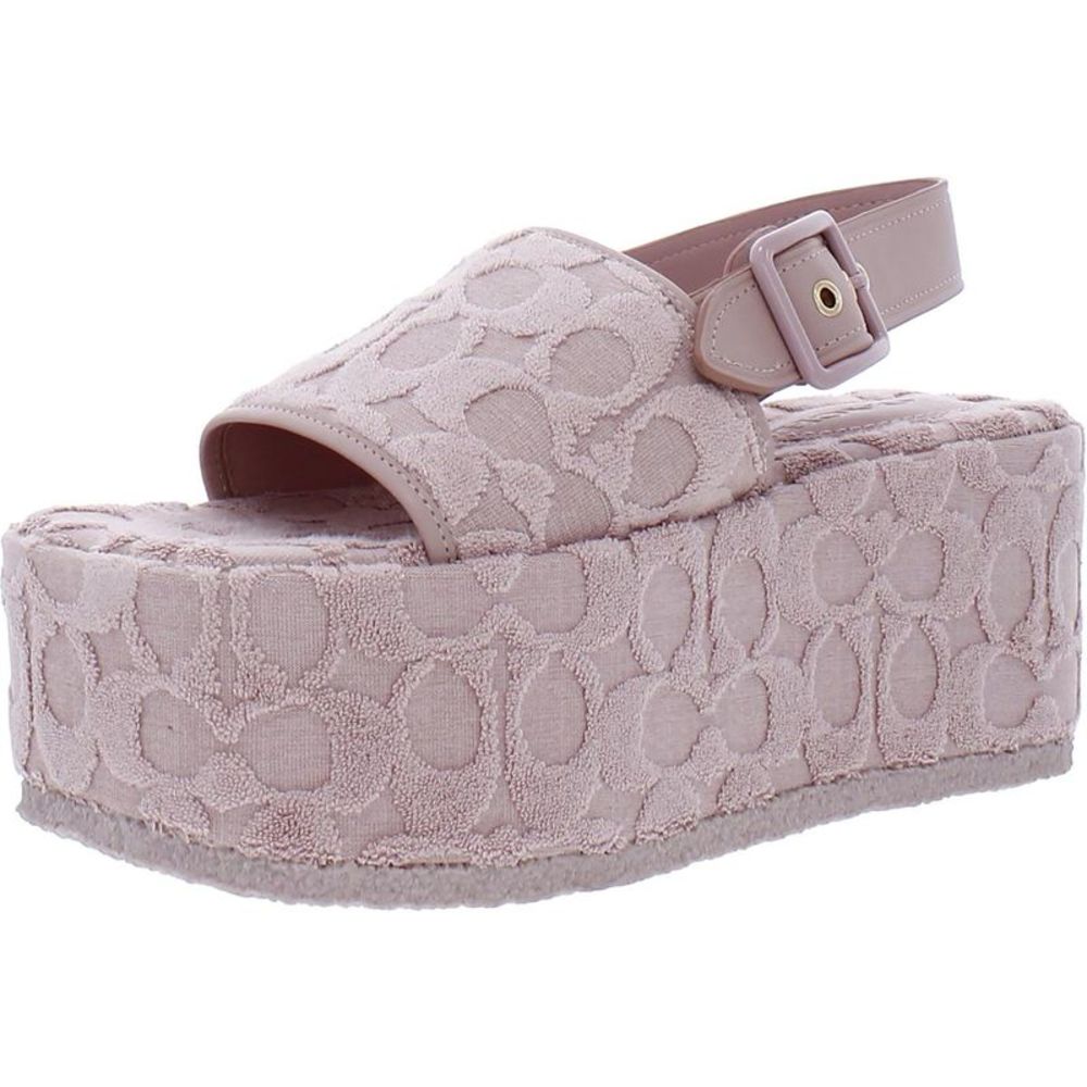 Coach Womens Noelle Pink Terry Cloth Signature Platform Sandals Shoes Used